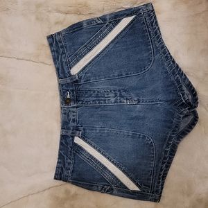 Free People Lace Detail Denim Shorts